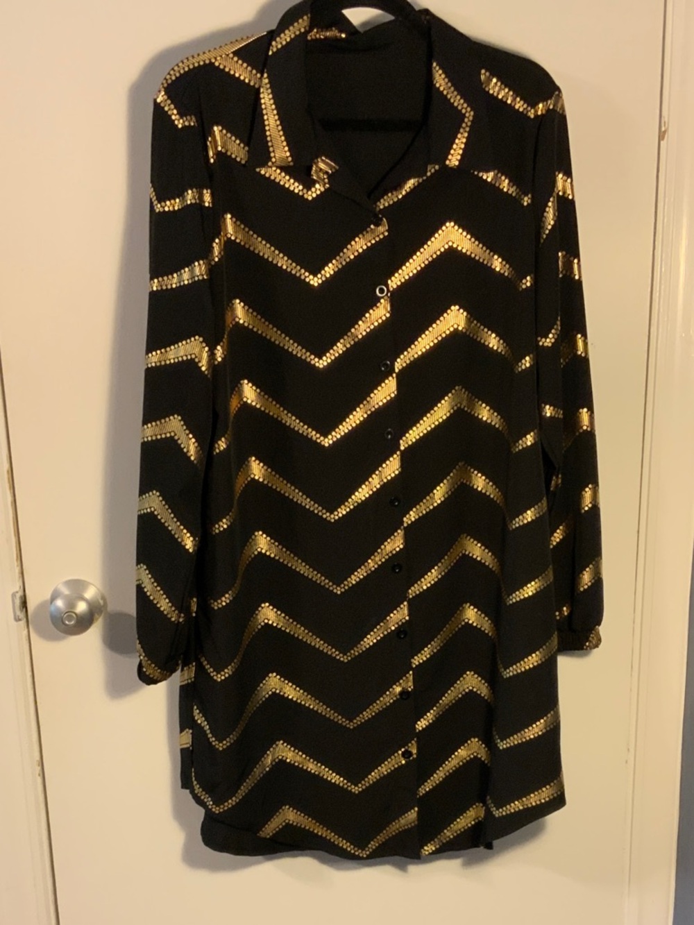 Black and Gold Chevron Midi Dress large